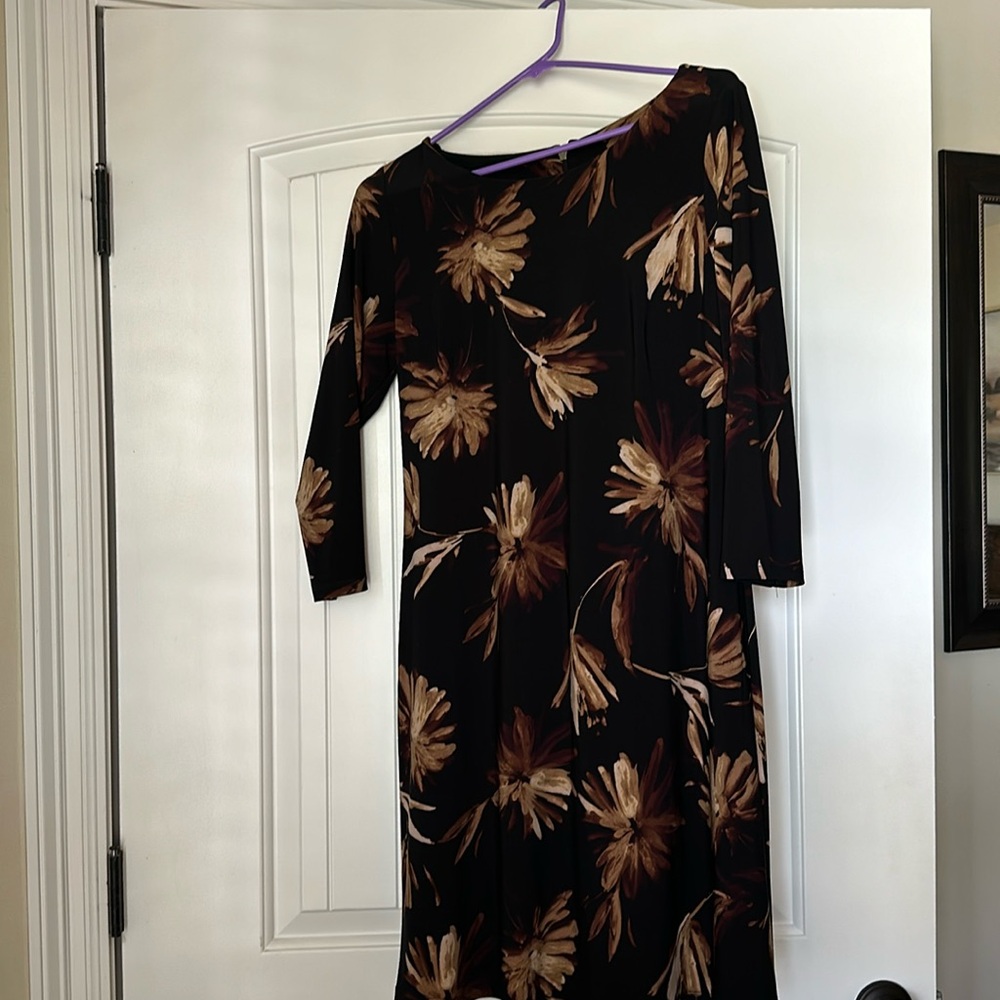 Tommy Hilfiger 3/4 Sleeve Brown Floral Shift Dress